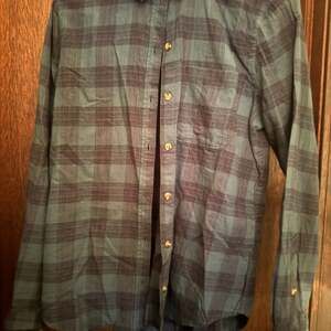 SO Women's Size Small Green and Navy Blue Cozy Flannel Button Down Plaid Shirt